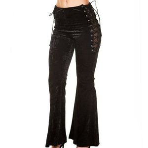 iheartraves Lucy Velvet lace up bell bottom pants